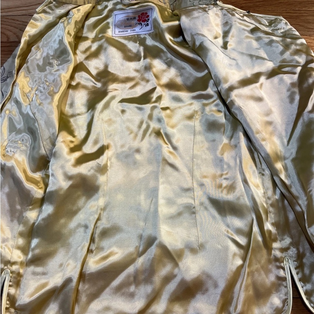 Peony Chinese / Asian Gold Tang Suit Top Jacket Embroidered Flowers 34 - Picture 10 of 11